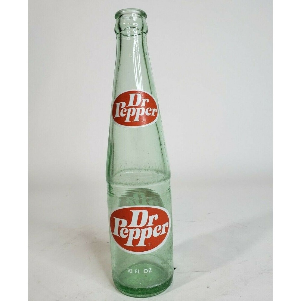 Vintage 1978 Dr. Pepper 10 ounce Green Glass Soda Bottle, Painted Label 19215